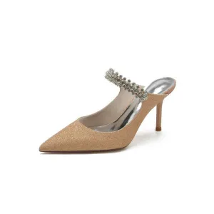Glitter Pointed Toe Rhinestone Strappy Slip-on Stiletto Heels