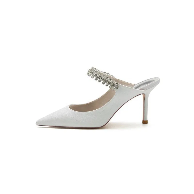 Glitter Pointed Toe Rhinestone Strappy Slip-on Stiletto Heels
