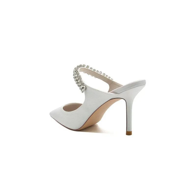 Glitter Pointed Toe Rhinestone Strappy Slip-on Stiletto Heels