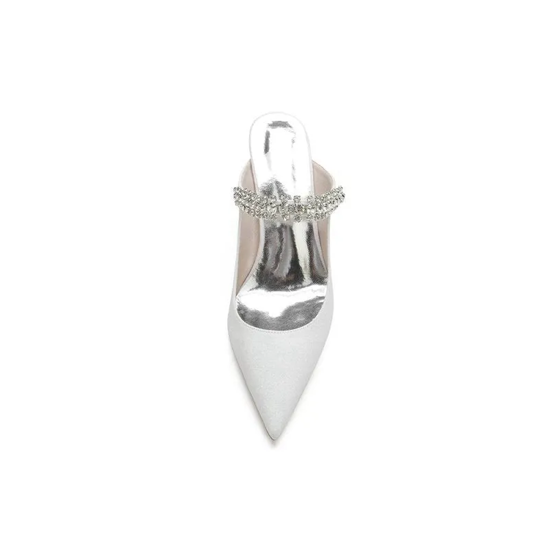 Glitter Pointed Toe Rhinestone Strappy Slip-on Stiletto Heels