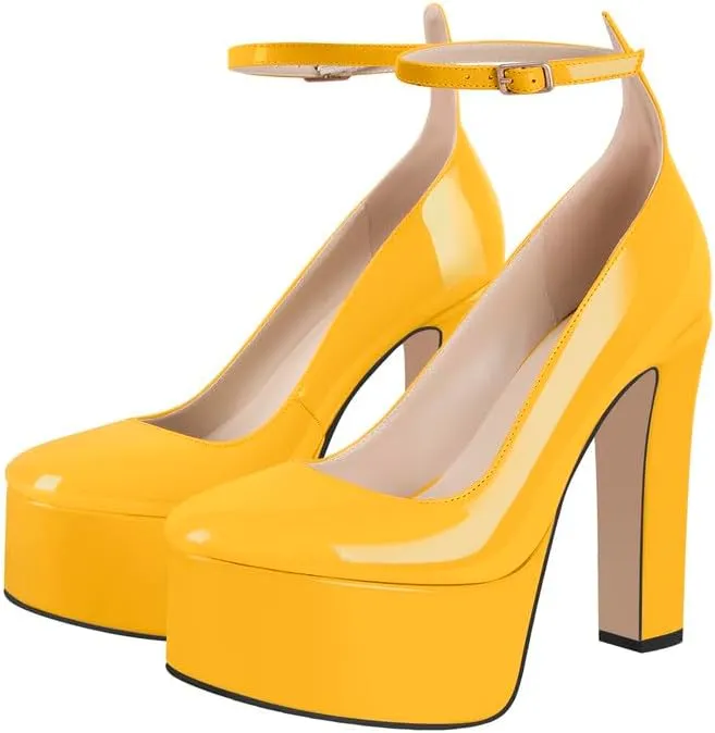 High Heels, Ankle Strap High Heeled Platform Women's Shoes, Sexy Comfortable Round Toe Closed Toe Pumps