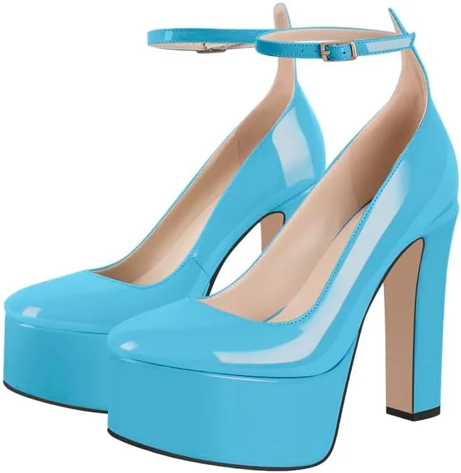 High Heels, Ankle Strap High Heeled Platform Women's Shoes, Sexy Comfortable Round Toe Closed Toe Pumps