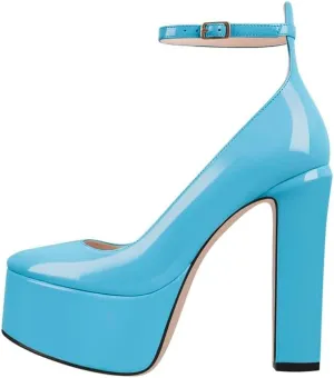 High Heels, Ankle Strap High Heeled Platform Women's Shoes, Sexy Comfortable Round Toe Closed Toe Pumps
