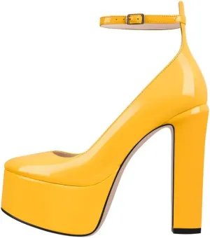 High Heels, Ankle Strap High Heeled Platform Women's Shoes, Sexy Comfortable Round Toe Closed Toe Pumps