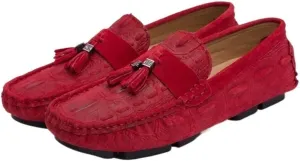 HOOENG Men's Loafers Shoes Faux Crocodile Print Solid Colors Tassel Leather Slip Resistant Lightweight Comfortable Party Slip-ons (Color : Red, Size : 8)