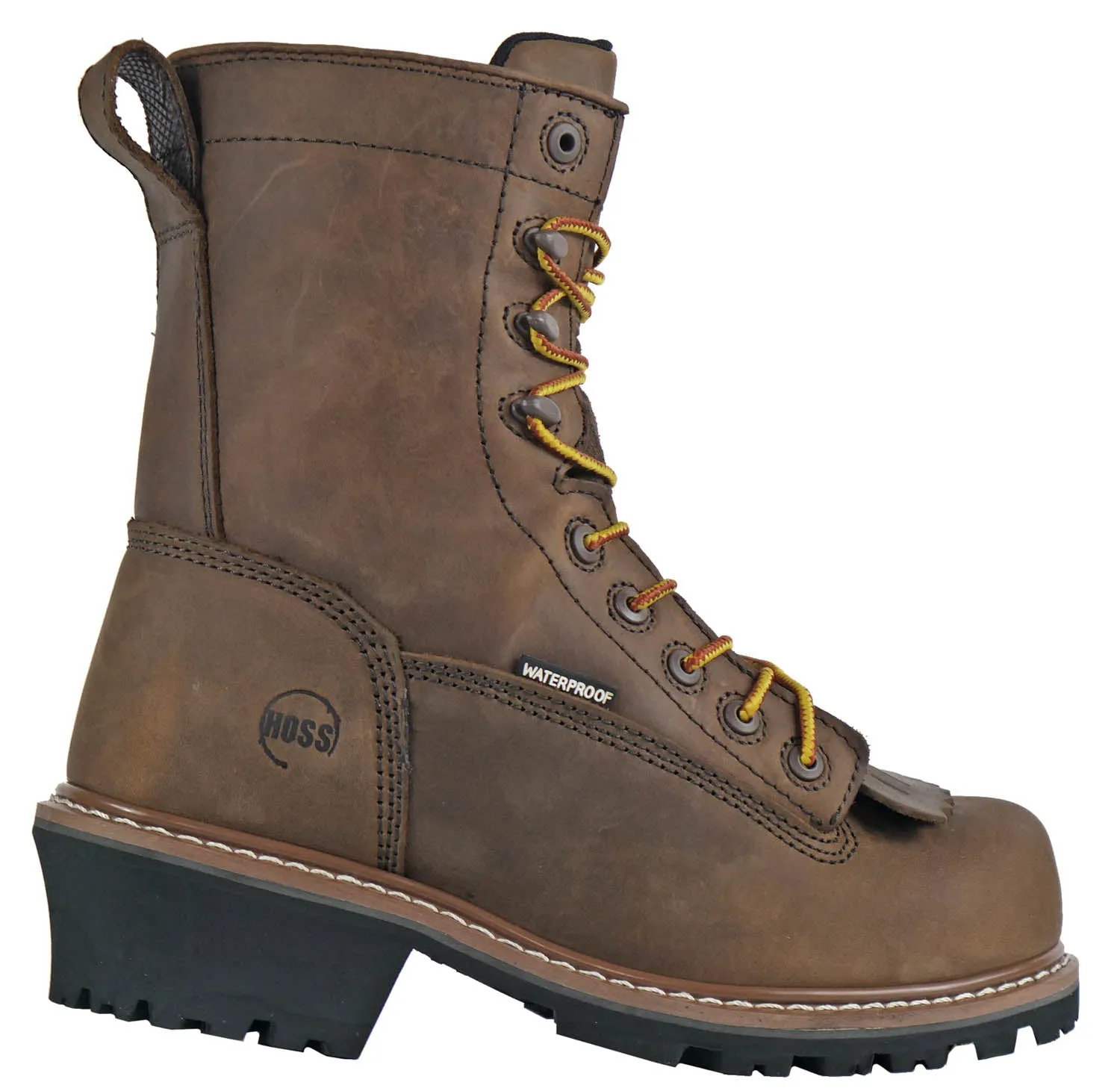 Hoss Boots Mens Cross Cut Logger Brown Leather Work Boots