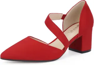 IDIFU IN2 Women's Pumps Closed Toe Strappy Heels Low Block Chunky Heels Dressy Wedding Bride Bridesmaid Prom Graduation Business Dress Shoes for Women Comfortable Formal Pointed Toe Short Small Heels