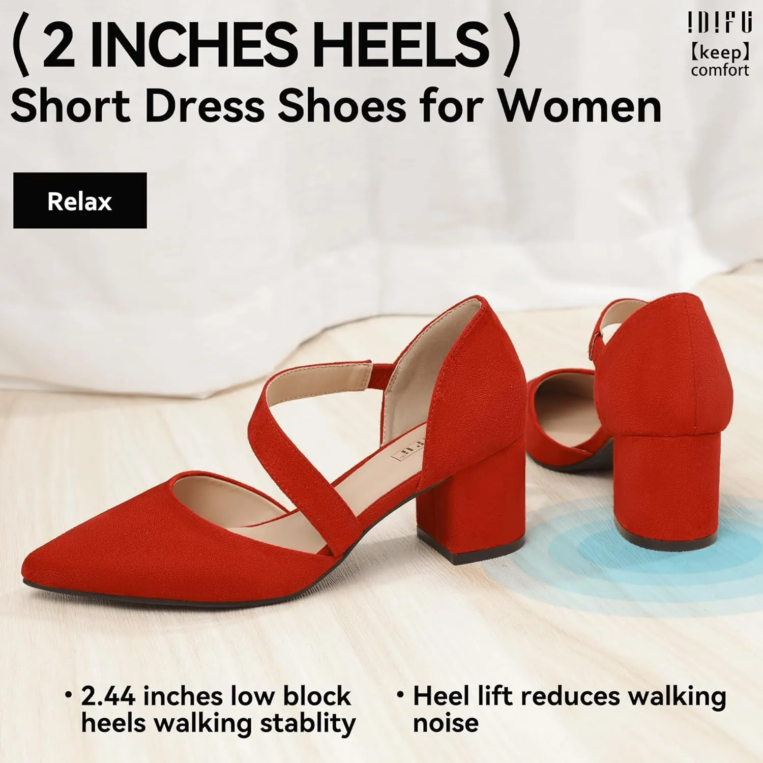IDIFU IN2 Women's Pumps Closed Toe Strappy Heels Low Block Chunky Heels Dressy Wedding Bride Bridesmaid Prom Graduation Business Dress Shoes for Women Comfortable Formal Pointed Toe Short Small Heels