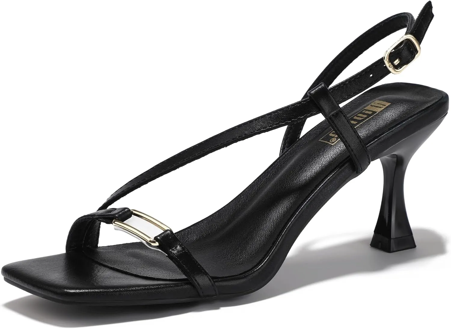 IDIFU IN3 Kitten Heels Strappy Slingback Open Square Toe Short Low Small Heeled Sandals Wedding Bridal Prom Bride Bridesmaid Dress Shoes For Women Comfortable Work Cute Trendy Fashion Heels