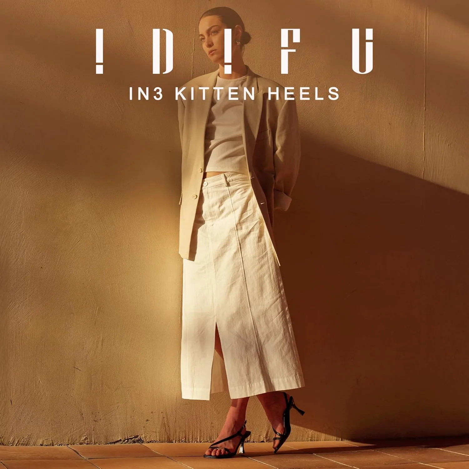 IDIFU IN3 Kitten Heels Strappy Slingback Open Square Toe Short Low Small Heeled Sandals Wedding Bridal Prom Bride Bridesmaid Dress Shoes For Women Comfortable Work Cute Trendy Fashion Heels