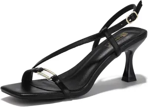 IDIFU IN3 Kitten Heels Strappy Slingback Open Square Toe Short Low Small Heeled Sandals Wedding Bridal Prom Bride Bridesmaid Dress Shoes For Women Comfortable Work Cute Trendy Fashion Heels