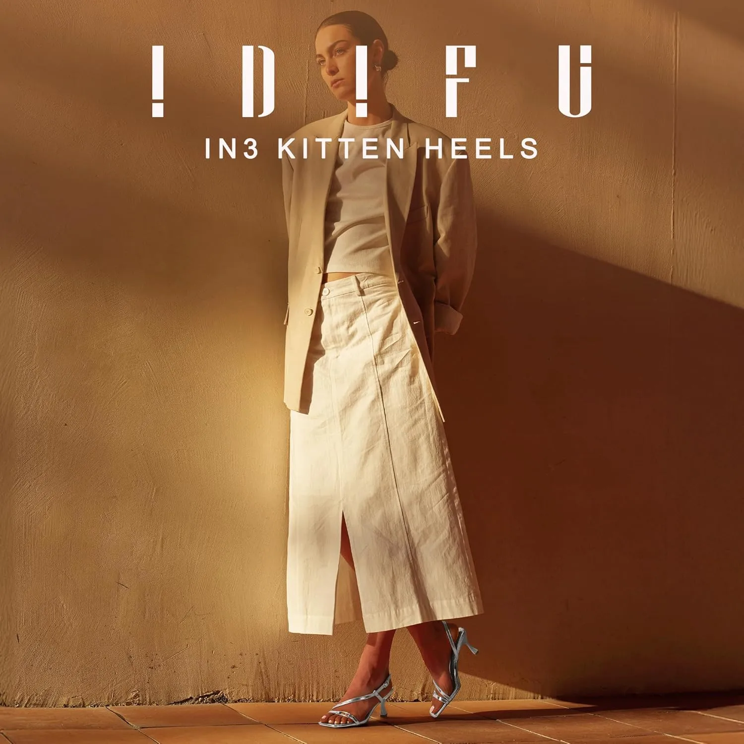 IDIFU IN3 Kitten Heels Strappy Slingback Open Square Toe Short Low Small Heeled Sandals Wedding Bridal Prom Bride Bridesmaid Dress Shoes For Women Comfortable Work Cute Trendy Fashion Heels