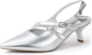 IDIFU IN3 Slingback Heels Closed Pointed Toe Pumps Strappy Low Short Chunky Block Dress Shoes for Women Wedding Bridal Prom Formal Graduation Heels Comfortable Cute Trendy Dressy Small Pumps Shoes