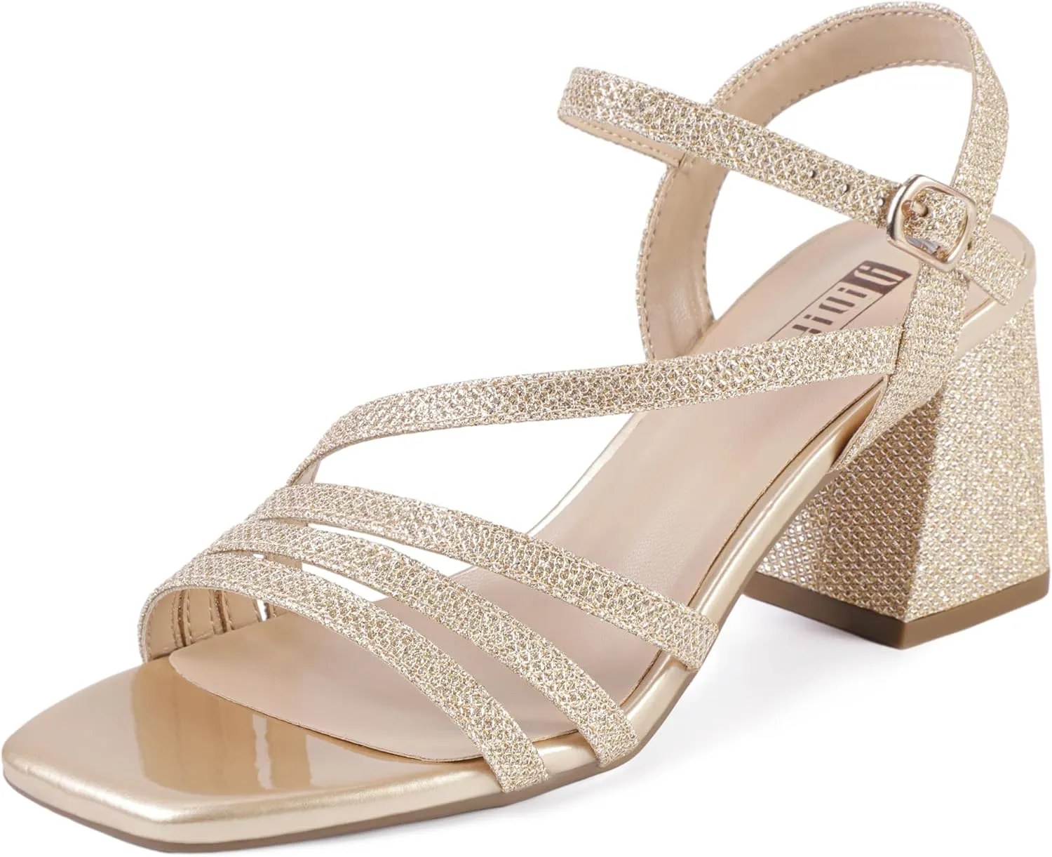 IDIFU IN3 Strappy Heels for Women Chunky Block Heels Square Toe Low Heels Wedding Prom Bride Bridal Party Dress Shoes for Women Comfortable Dressy Cute Trendy Heeled Sandals Short Thick Slingback Heels