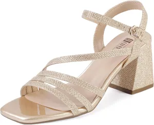 IDIFU IN3 Strappy Heels for Women Chunky Block Heels Square Toe Low Heels Wedding Prom Bride Bridal Party Dress Shoes for Women Comfortable Dressy Cute Trendy Heeled Sandals Short Thick Slingback Heels