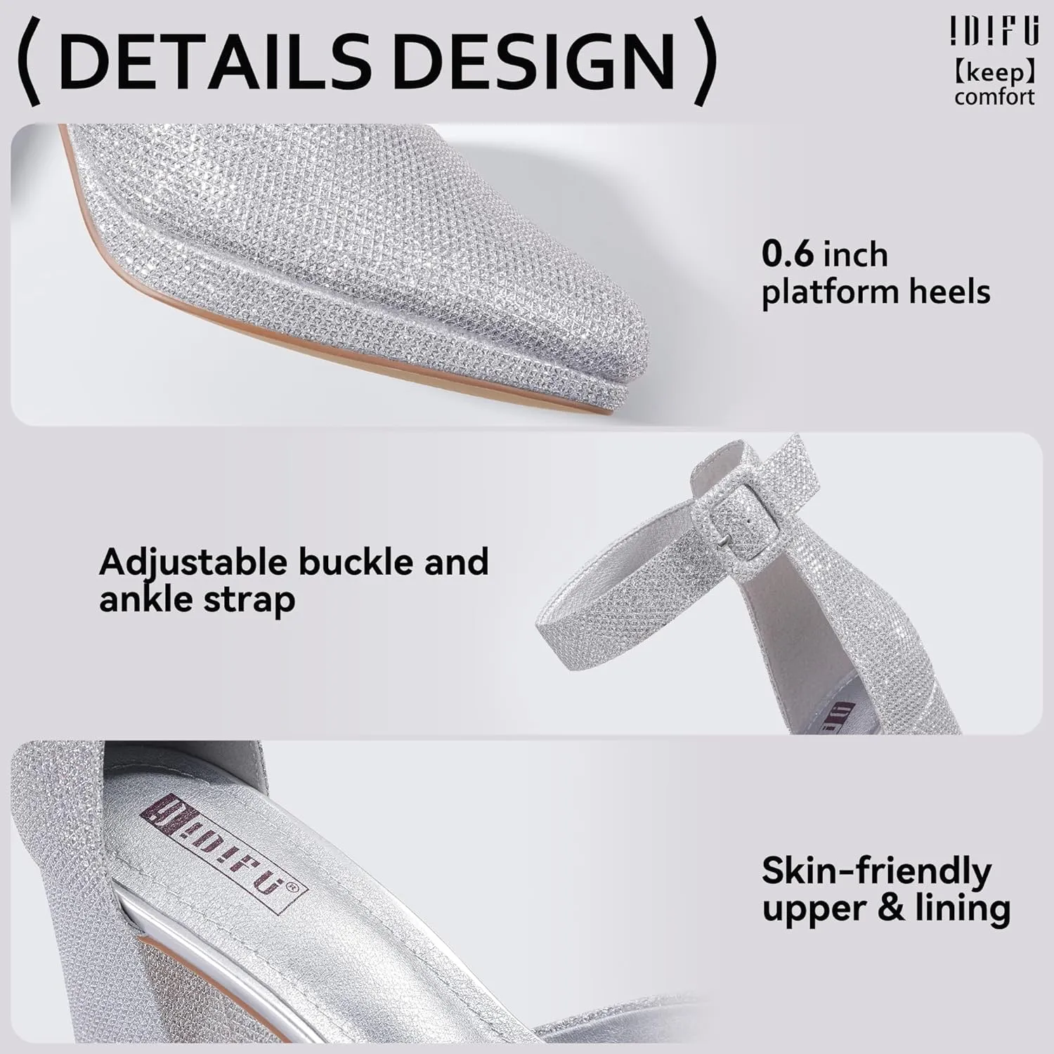 IDIFU IN3 Women's Chunky Block Heels Dress Shoes for Women - Dressy Wedding Bridal Prom Shoes - Pointed Toe Ankle Strap Comfortable Short Thick Heels