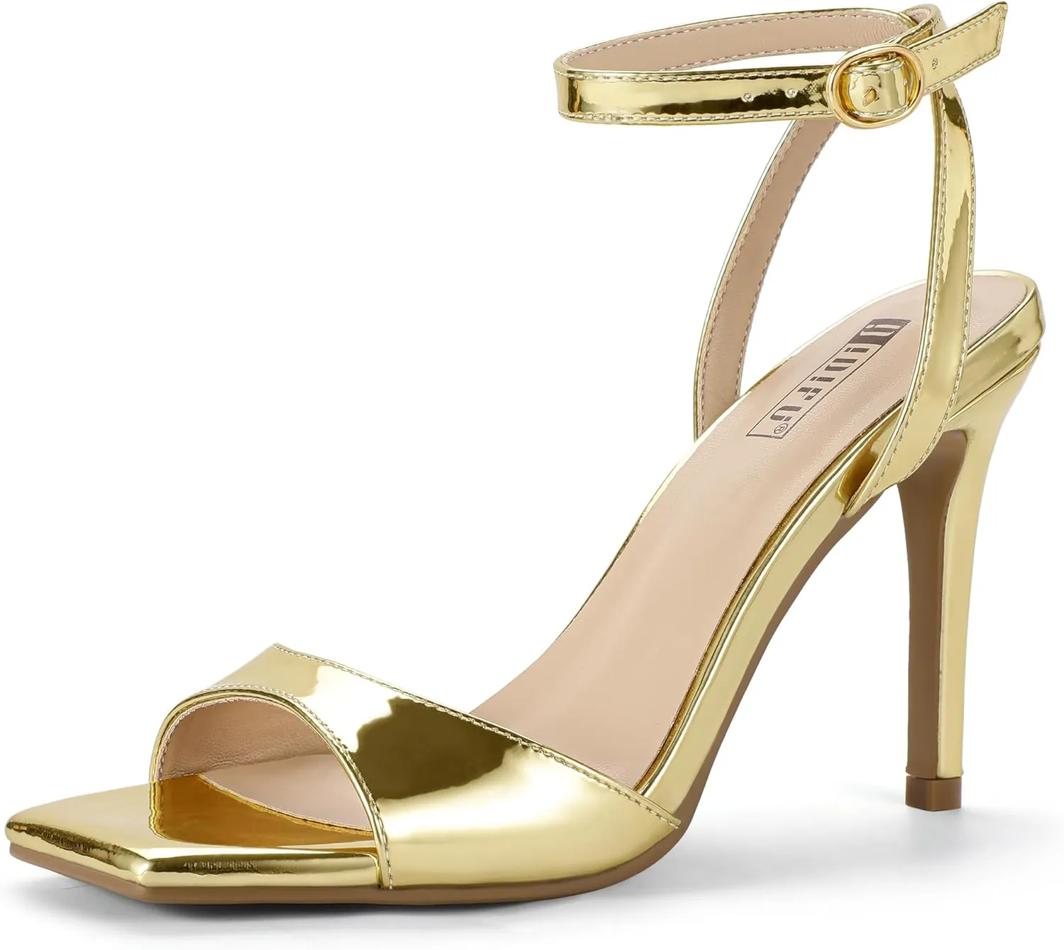IDIFU IN4 High Heels Strappy Stiletto Heels Square Open Toe Heeled Sandals Wedding Bridal Prom Party Evening Dress Shoes for Women Comfortable Sexy Dressy Cute Ankle Strap Heels