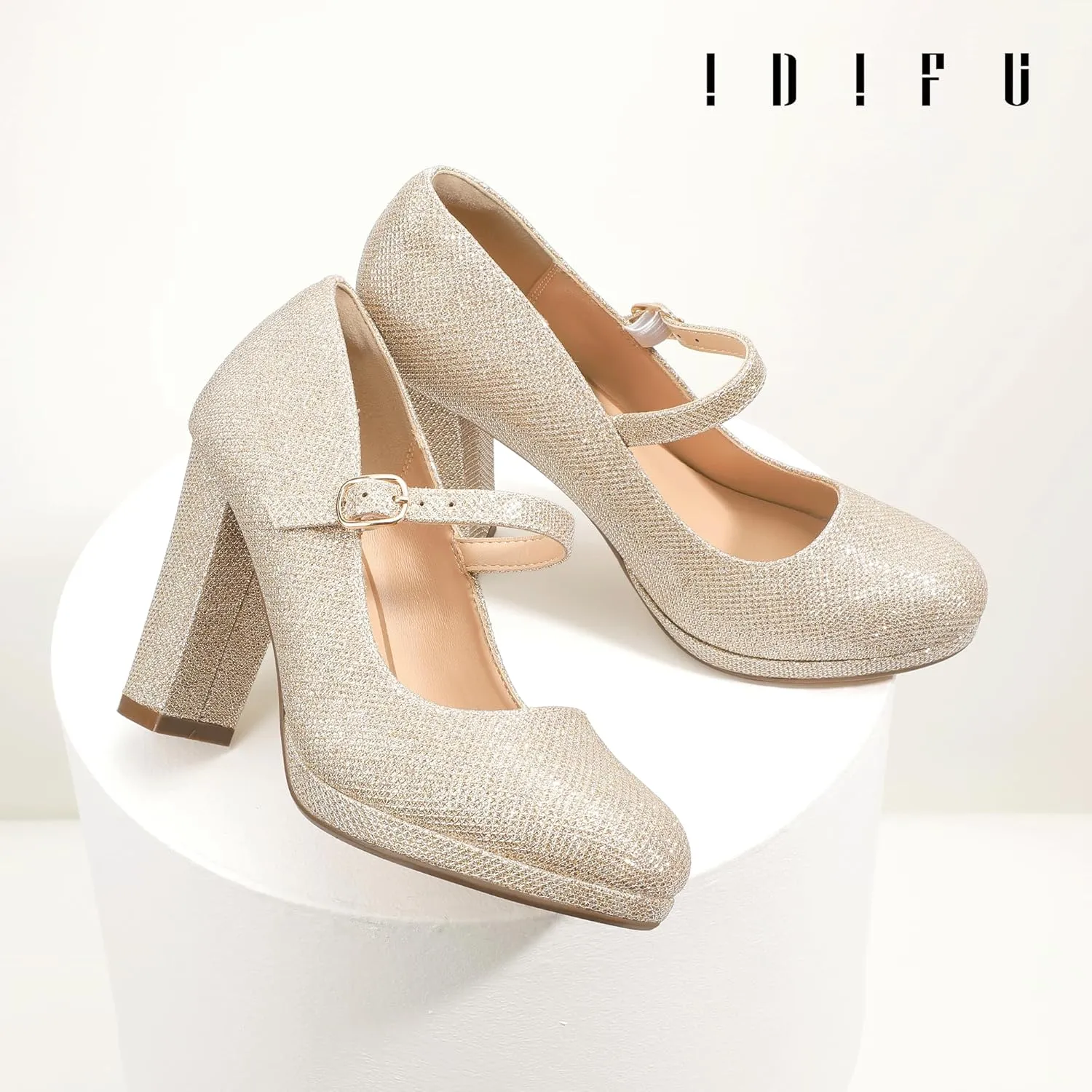IDIFU IN4 Mary Jane Shoes Closed Toe Heels Platform High Chunky Block Heels Women's Pumps Comfortable Dress Shoes for Women Wedding Bridal Work Fashion Round Toe Pumps Shoes