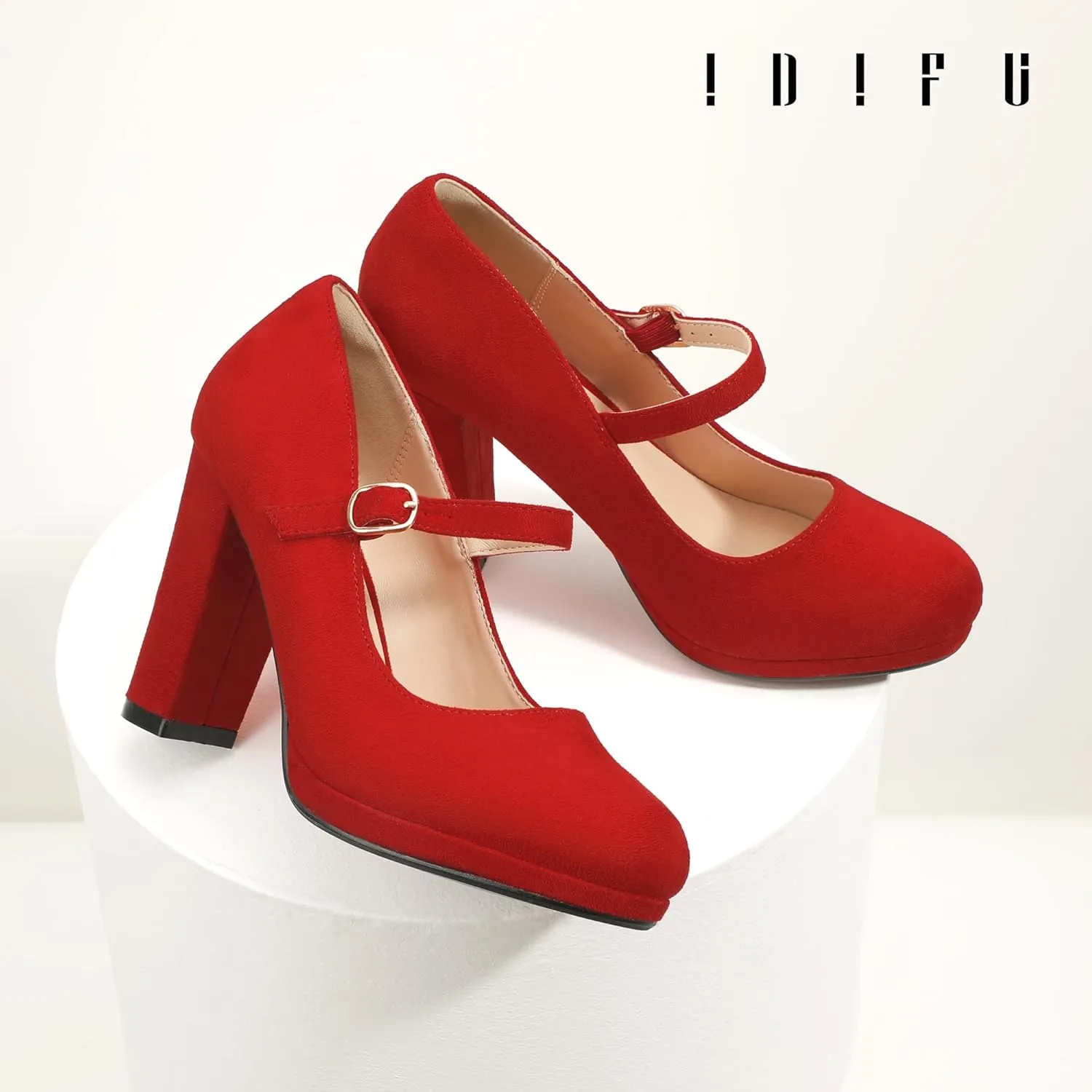 IDIFU IN4 Mary Jane Shoes Closed Toe Heels Platform High Chunky Block Heels Women's Pumps Comfortable Dress Shoes for Women Wedding Bridal Work Fashion Round Toe Pumps Shoes