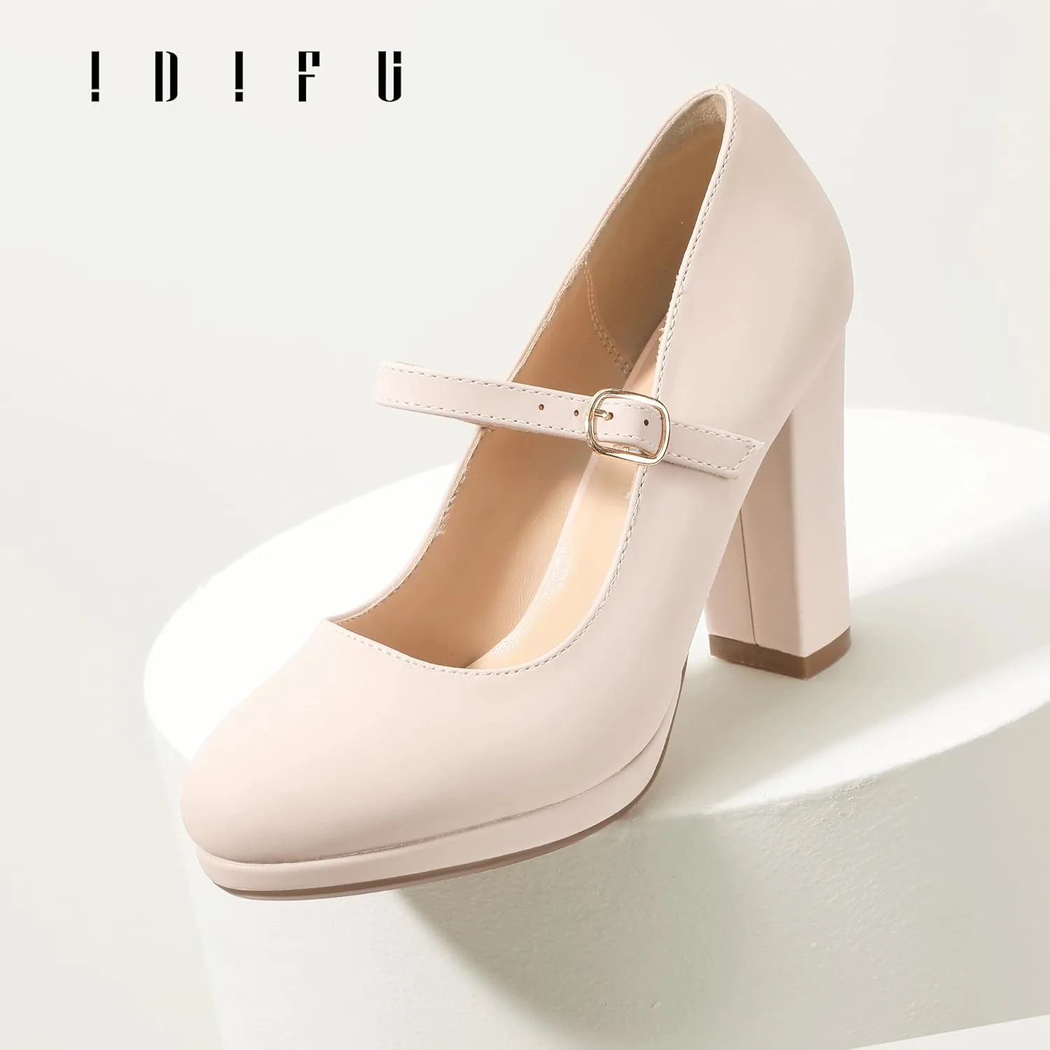 IDIFU IN4 Mary Jane Shoes Closed Toe Heels Platform High Chunky Block Heels Women's Pumps Comfortable Dress Shoes for Women Wedding Bridal Work Fashion Round Toe Pumps Shoes