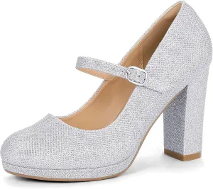 IDIFU IN4 Mary Jane Shoes Closed Toe Heels Platform High Chunky Block Heels Women's Pumps Comfortable Dress Shoes for Women Wedding Bridal Work Fashion Round Toe Pumps Shoes