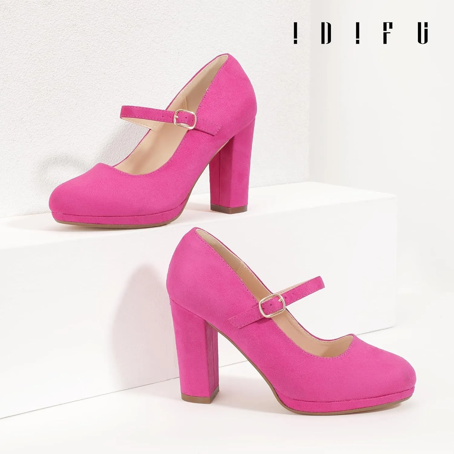 IDIFU IN4 Mary Jane Shoes Closed Toe Heels Platform High Chunky Block Heels Women's Pumps Comfortable Dress Shoes for Women Wedding Bridal Work Fashion Round Toe Pumps Shoes