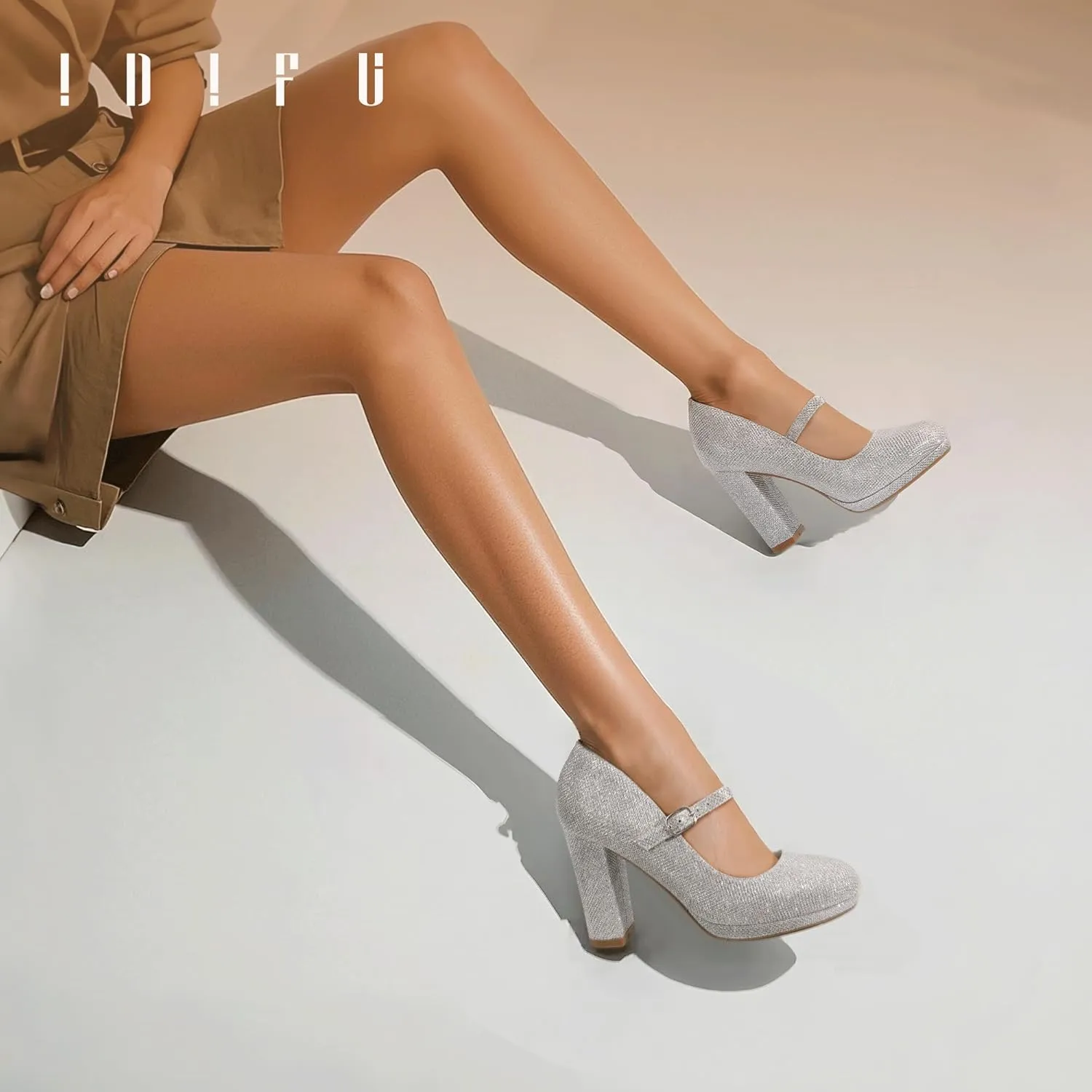 IDIFU IN4 Mary Jane Shoes Closed Toe Heels Platform High Chunky Block Heels Women's Pumps Comfortable Dress Shoes for Women Wedding Bridal Work Fashion Round Toe Pumps Shoes