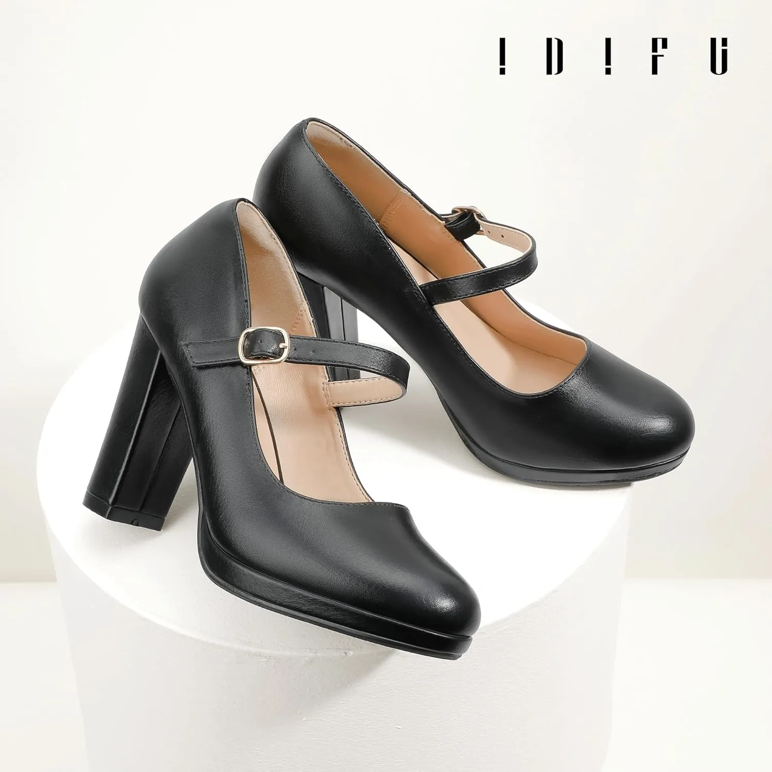 IDIFU IN4 Mary Jane Shoes Closed Toe Heels Platform High Chunky Block Heels Women's Pumps Comfortable Dress Shoes for Women Wedding Bridal Work Fashion Round Toe Pumps Shoes
