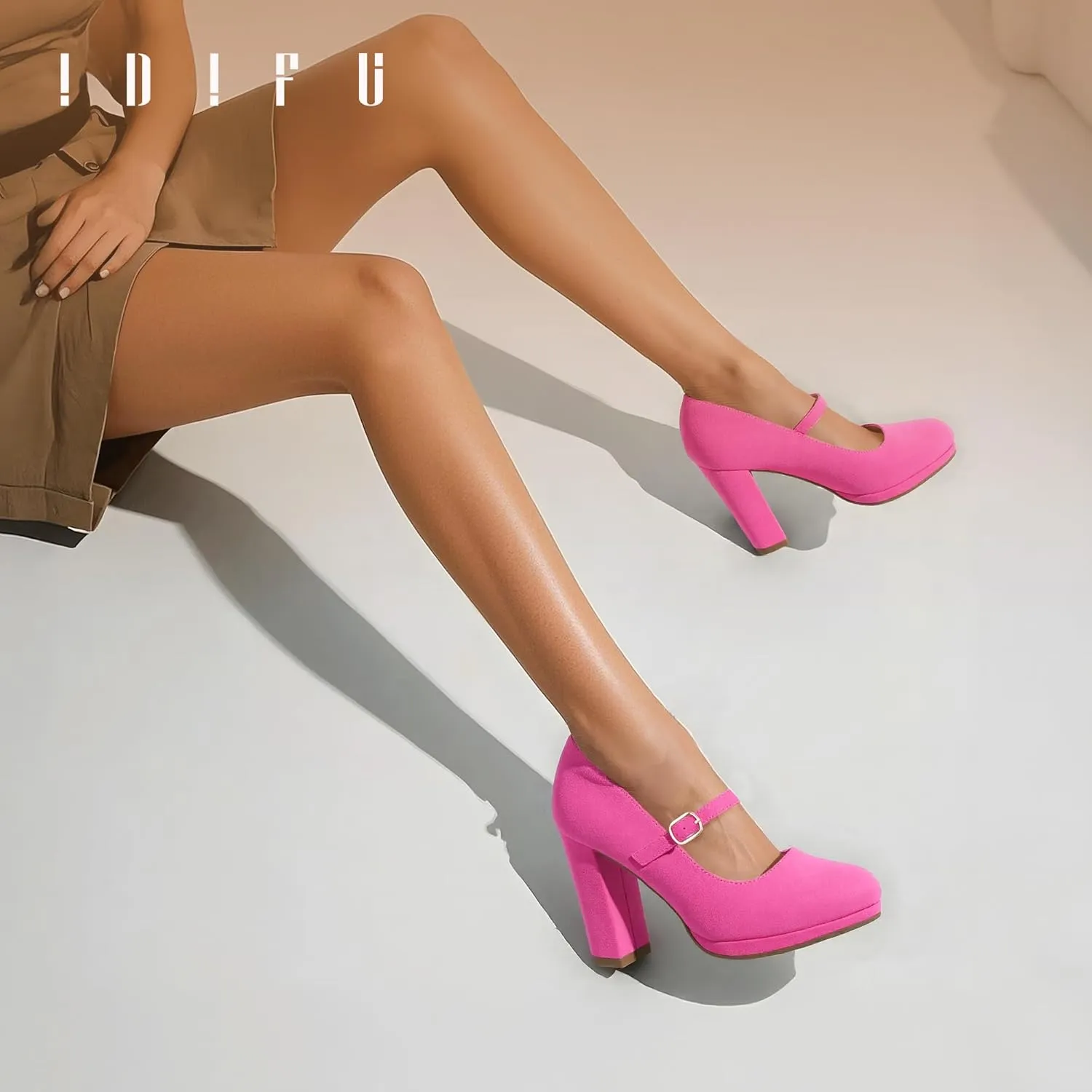 IDIFU IN4 Mary Jane Shoes Closed Toe Heels Platform High Chunky Block Heels Women's Pumps Comfortable Dress Shoes for Women Wedding Bridal Work Fashion Round Toe Pumps Shoes