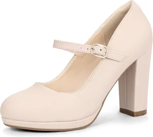 IDIFU IN4 Mary Jane Shoes Closed Toe Heels Platform High Chunky Block Heels Women's Pumps Comfortable Dress Shoes for Women Wedding Bridal Work Fashion Round Toe Pumps Shoes