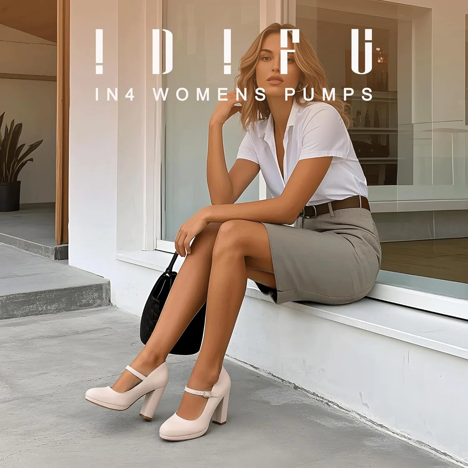 IDIFU IN4 Mary Jane Shoes Closed Toe Heels Platform High Chunky Block Heels Women's Pumps Comfortable Dress Shoes for Women Wedding Bridal Work Fashion Round Toe Pumps Shoes