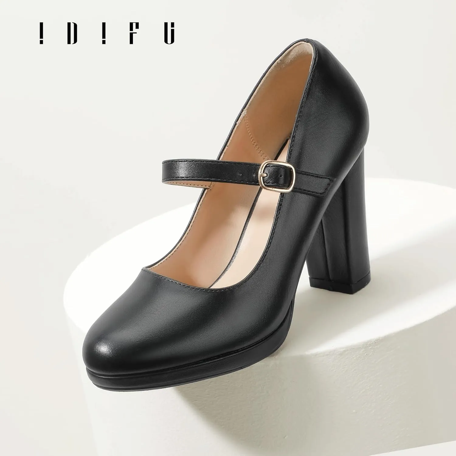 IDIFU IN4 Mary Jane Shoes Closed Toe Heels Platform High Chunky Block Heels Women's Pumps Comfortable Dress Shoes for Women Wedding Bridal Work Fashion Round Toe Pumps Shoes