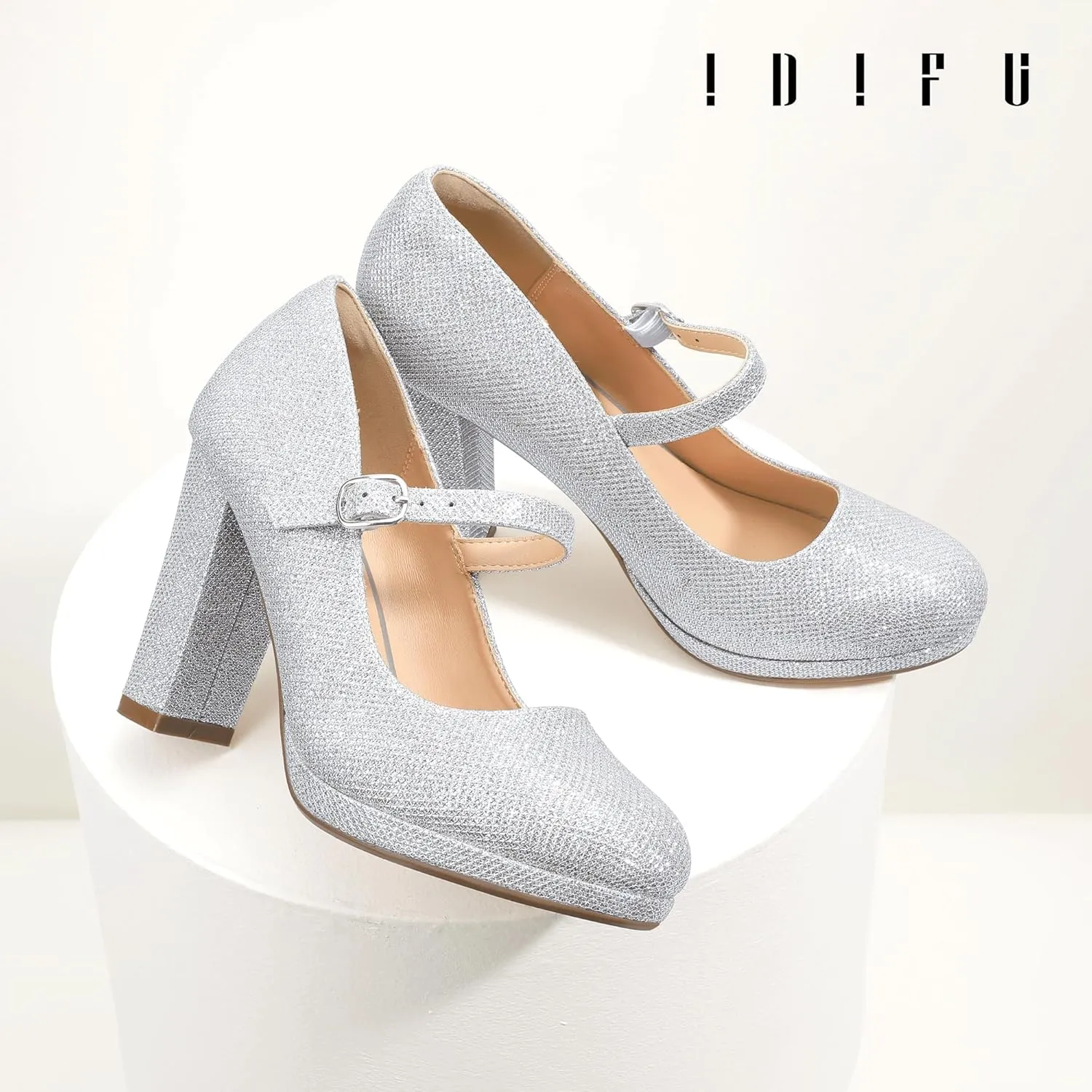 IDIFU IN4 Mary Jane Shoes Closed Toe Heels Platform High Chunky Block Heels Women's Pumps Comfortable Dress Shoes for Women Wedding Bridal Work Fashion Round Toe Pumps Shoes