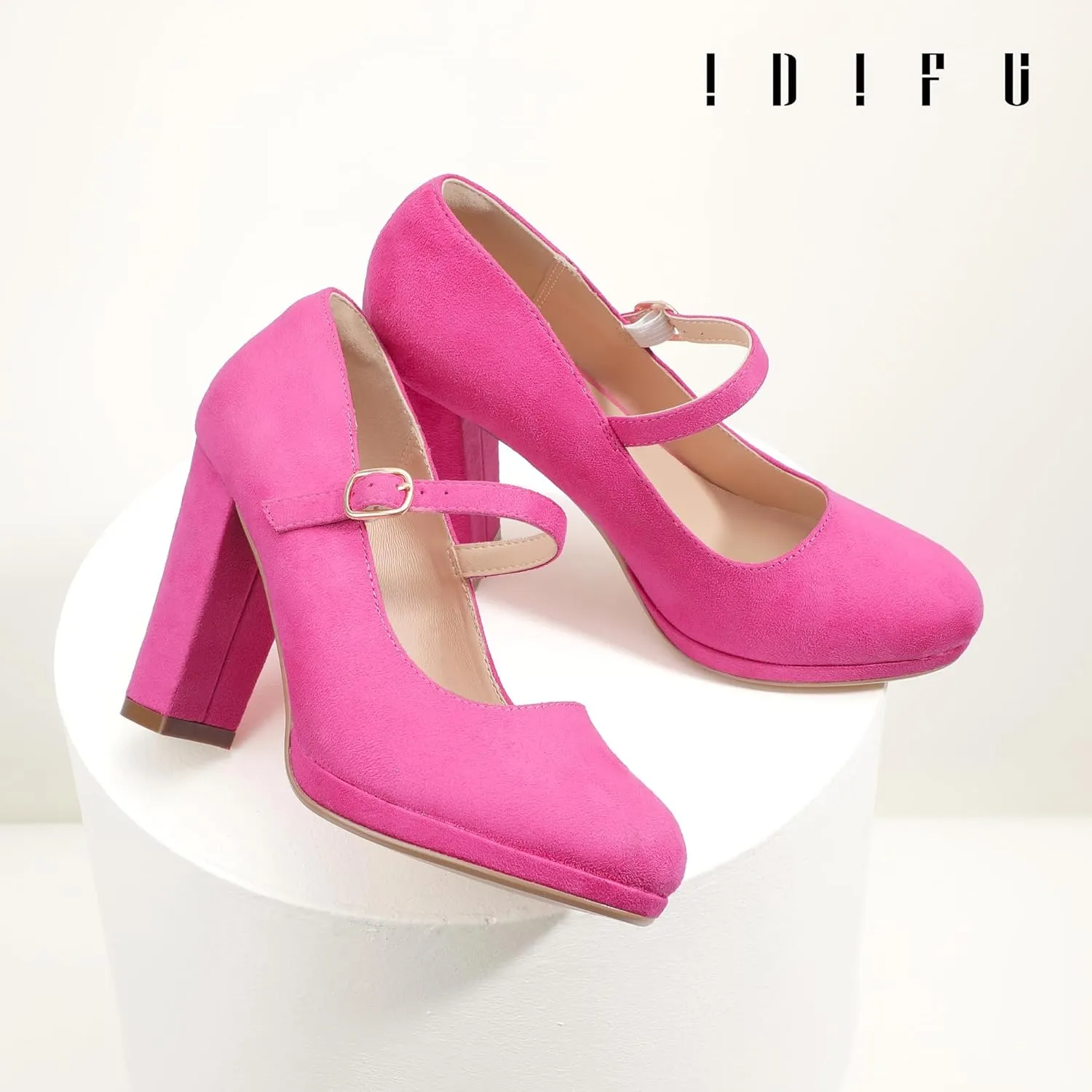 IDIFU IN4 Mary Jane Shoes Closed Toe Heels Platform High Chunky Block Heels Women's Pumps Comfortable Dress Shoes for Women Wedding Bridal Work Fashion Round Toe Pumps Shoes