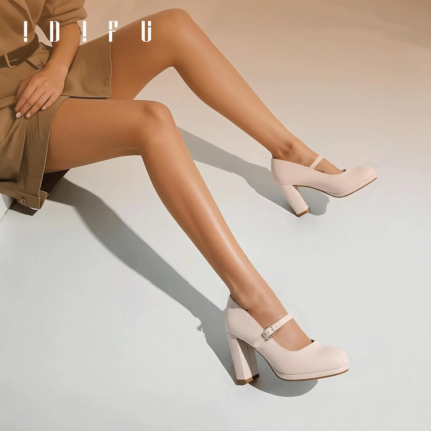 IDIFU IN4 Mary Jane Shoes Closed Toe Heels Platform High Chunky Block Heels Women's Pumps Comfortable Dress Shoes for Women Wedding Bridal Work Fashion Round Toe Pumps Shoes