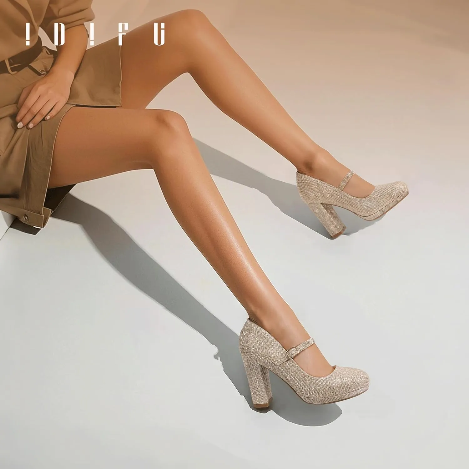 IDIFU IN4 Mary Jane Shoes Closed Toe Heels Platform High Chunky Block Heels Women's Pumps Comfortable Dress Shoes for Women Wedding Bridal Work Fashion Round Toe Pumps Shoes