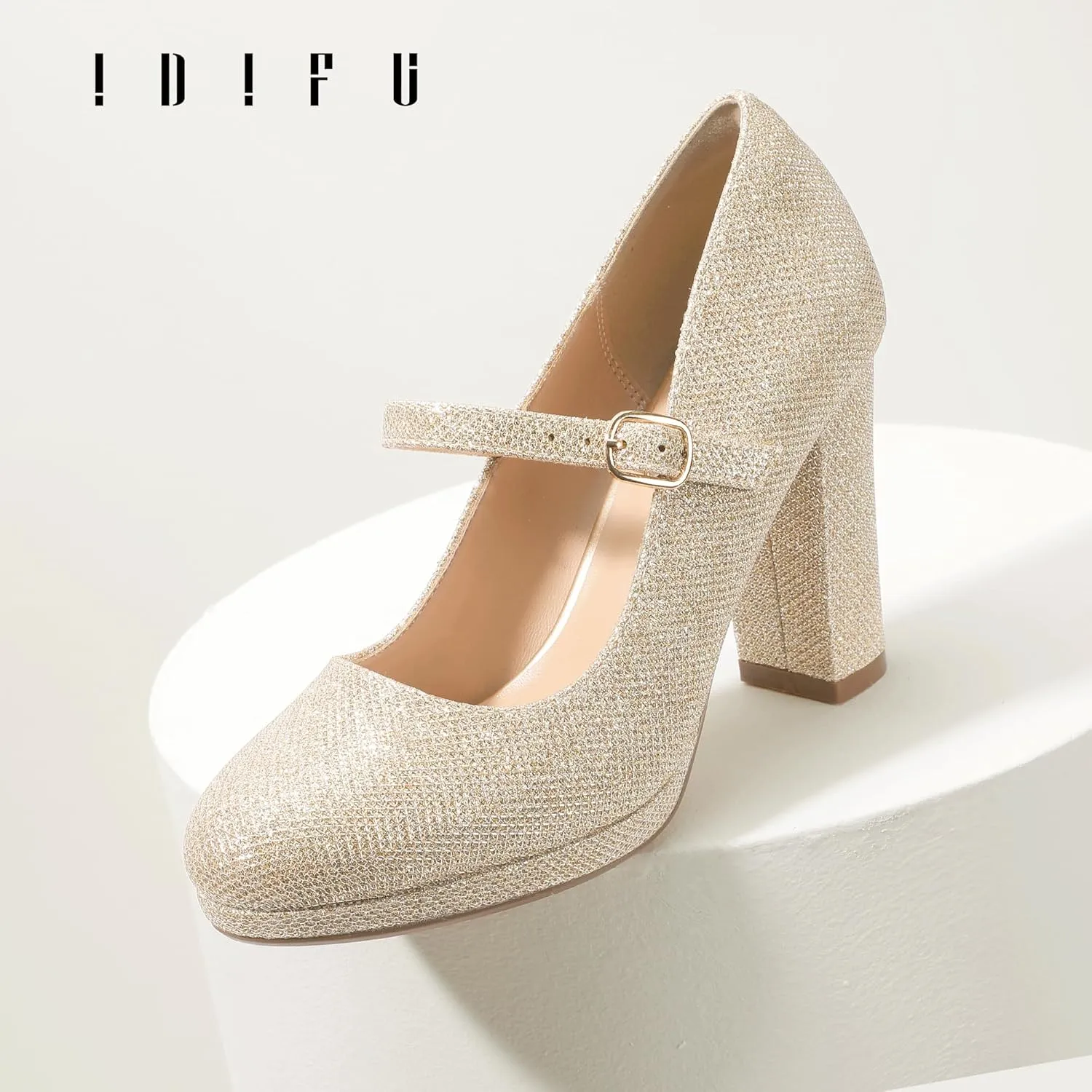 IDIFU IN4 Mary Jane Shoes Closed Toe Heels Platform High Chunky Block Heels Women's Pumps Comfortable Dress Shoes for Women Wedding Bridal Work Fashion Round Toe Pumps Shoes