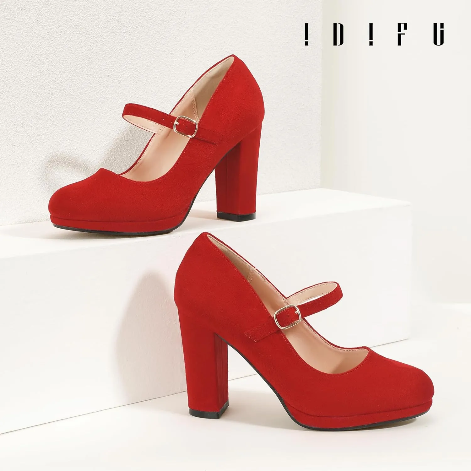 IDIFU IN4 Mary Jane Shoes Closed Toe Heels Platform High Chunky Block Heels Women's Pumps Comfortable Dress Shoes for Women Wedding Bridal Work Fashion Round Toe Pumps Shoes