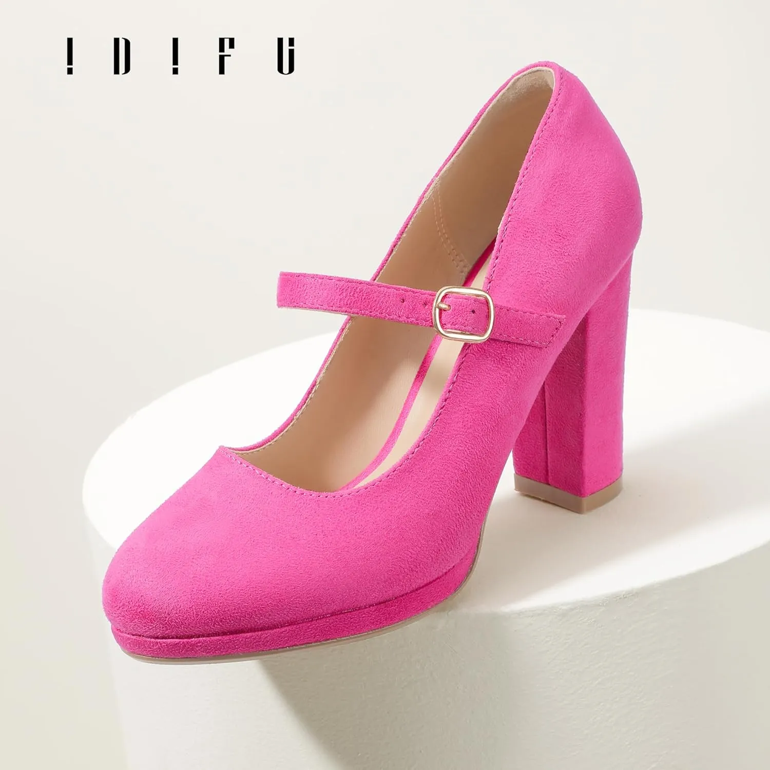 IDIFU IN4 Mary Jane Shoes Closed Toe Heels Platform High Chunky Block Heels Women's Pumps Comfortable Dress Shoes for Women Wedding Bridal Work Fashion Round Toe Pumps Shoes