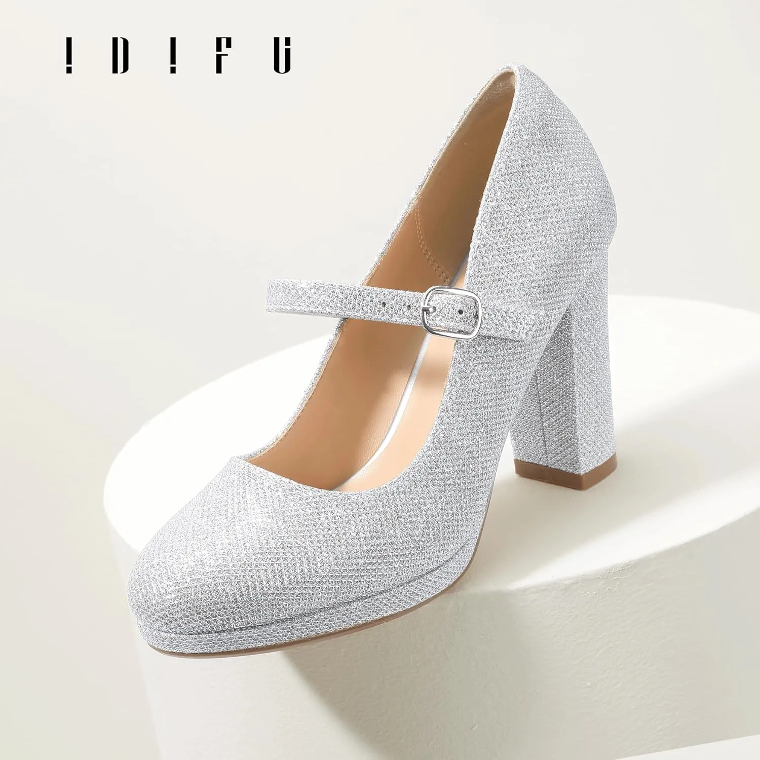 IDIFU IN4 Mary Jane Shoes Closed Toe Heels Platform High Chunky Block Heels Women's Pumps Comfortable Dress Shoes for Women Wedding Bridal Work Fashion Round Toe Pumps Shoes