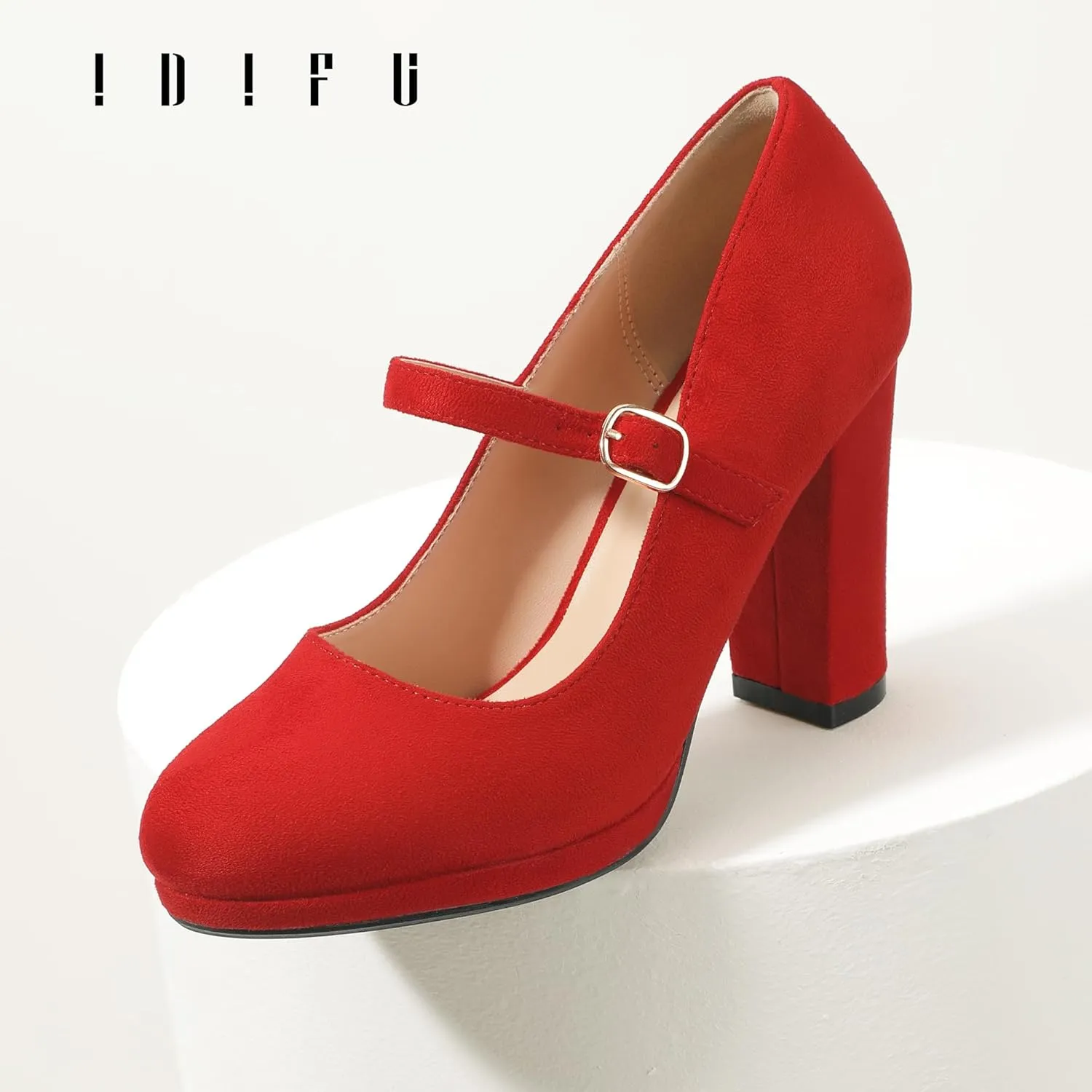 IDIFU IN4 Mary Jane Shoes Closed Toe Heels Platform High Chunky Block Heels Women's Pumps Comfortable Dress Shoes for Women Wedding Bridal Work Fashion Round Toe Pumps Shoes