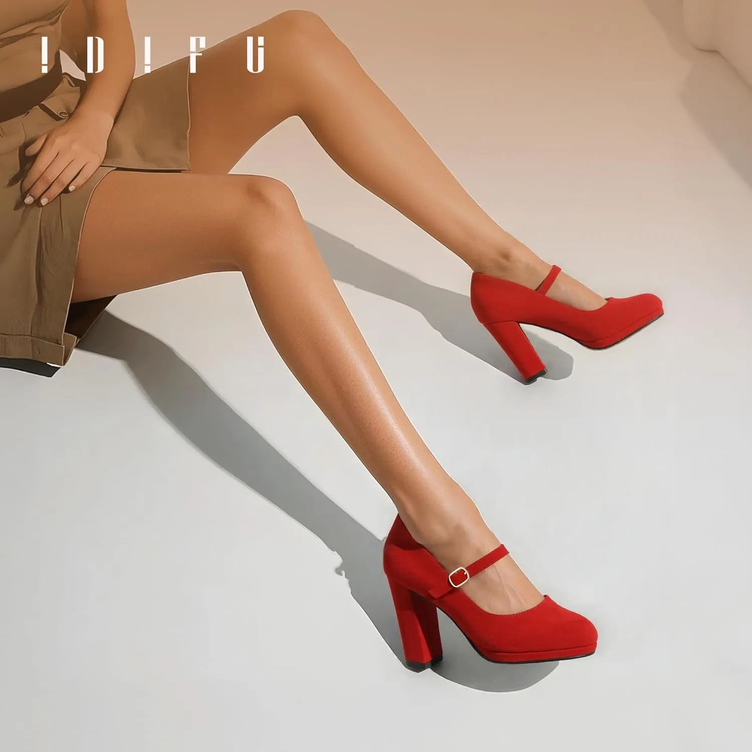 IDIFU IN4 Mary Jane Shoes Closed Toe Heels Platform High Chunky Block Heels Women's Pumps Comfortable Dress Shoes for Women Wedding Bridal Work Fashion Round Toe Pumps Shoes