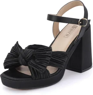 IDIFU IN4 Platform Chunky Block High Bow Heels Square Open Toe Slingback Heeled Sandals Bride Bridesmaid Wedding Bridal Prom Dress Shoes Comfortable Dressy Cute Ankle Strap Thick Heels