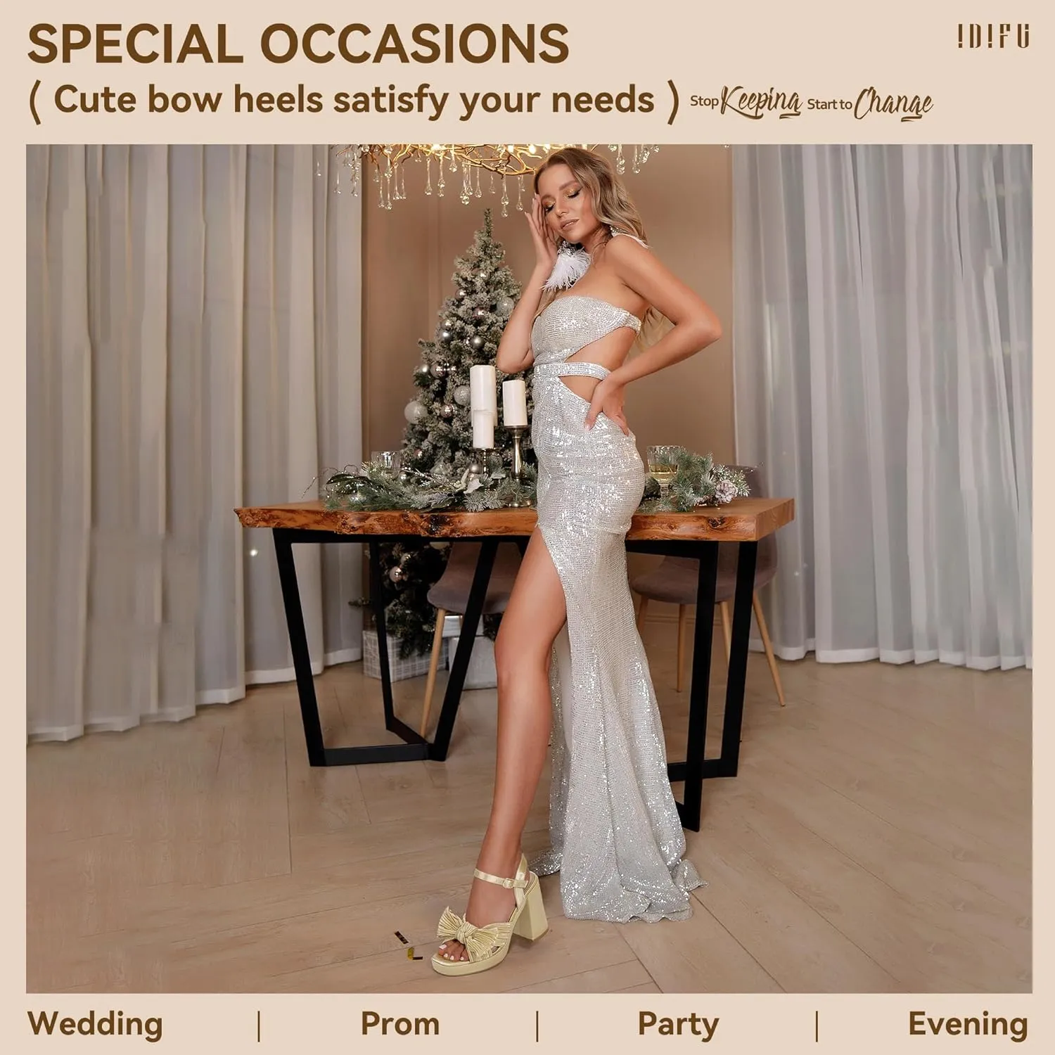 IDIFU IN4 Platform Chunky Block High Bow Heels Square Open Toe Slingback Heeled Sandals Bride Bridesmaid Wedding Bridal Prom Dress Shoes Comfortable Dressy Cute Ankle Strap Thick Heels