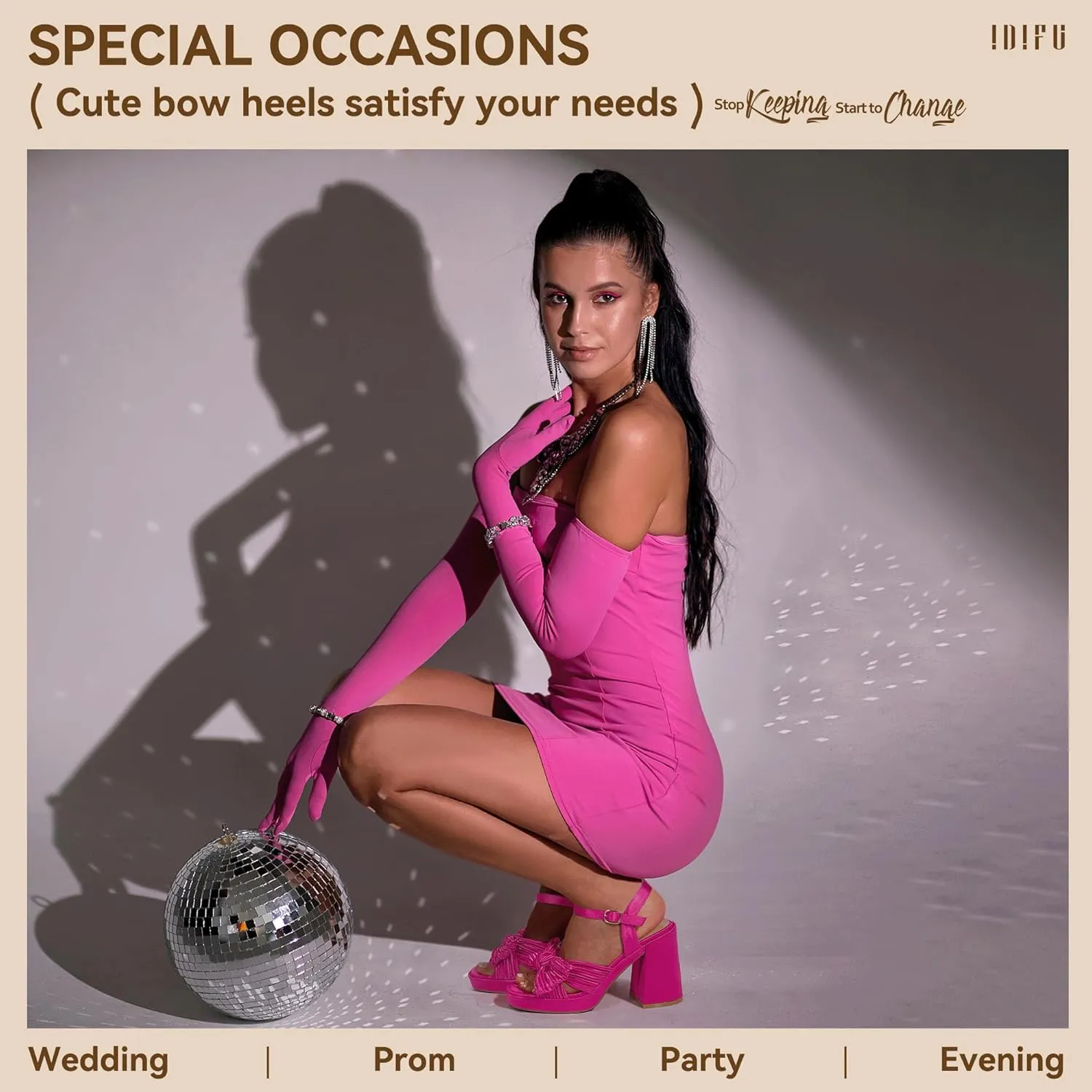IDIFU IN4 Platform Chunky Block High Bow Heels Square Open Toe Slingback Heeled Sandals Bride Bridesmaid Wedding Bridal Prom Dress Shoes Comfortable Dressy Cute Ankle Strap Thick Heels