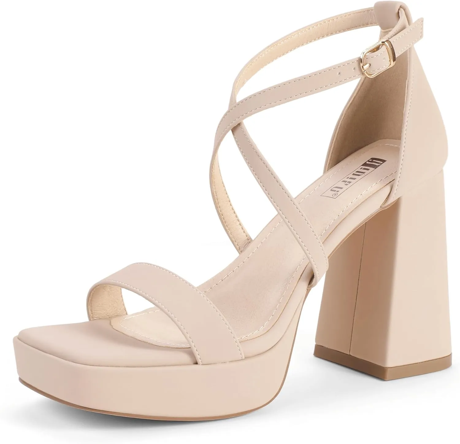 IDIFU IN4 Platform Heels for Women - High Strappy Chunky Block Square Toe Sexy Wedding Dress Shoes - Open Toe Ankle Strap Heeled Sandals - Comfortable Thick Heels - Half Size Larger