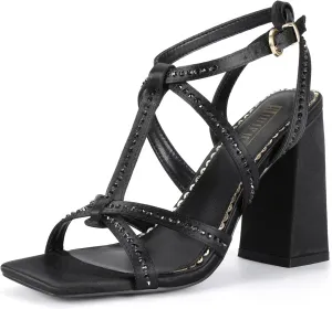 IDIFU IN4 Rhinestone Heels for Women Strappy High Chunky Block Heels Square Toe Slingback Dress Shoes Wedding Bridal Prom Party Heeled Sandals Dressy Sexy Sparkly Thick Heels