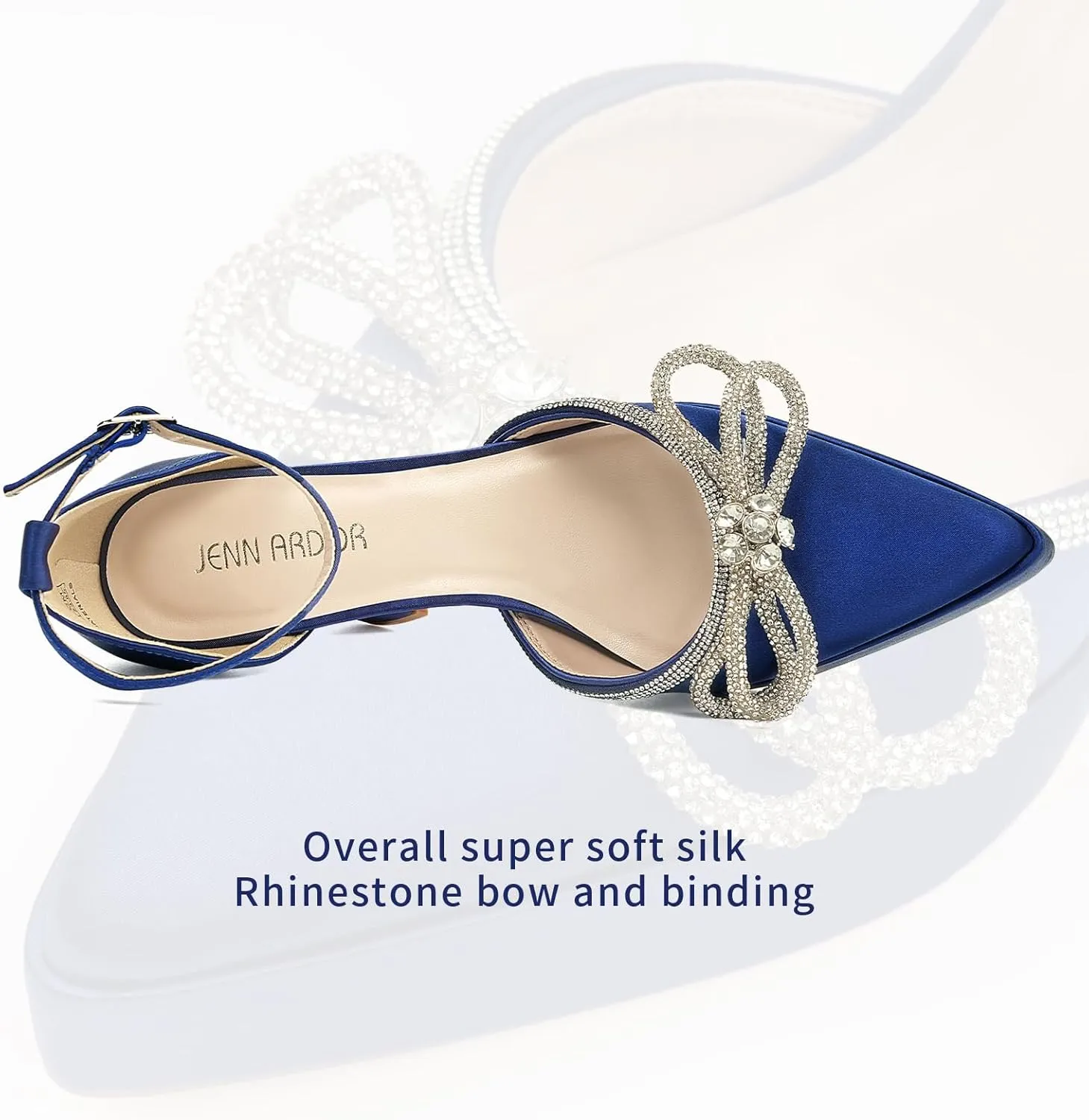 JENN ARDOR Platform Heels for Women Rhinestone Sparkly Bow High Heels Closed Pointed Toe Stilettos Ankle Buckle Strap Pumps Wedding Party Prom Dress Shoes