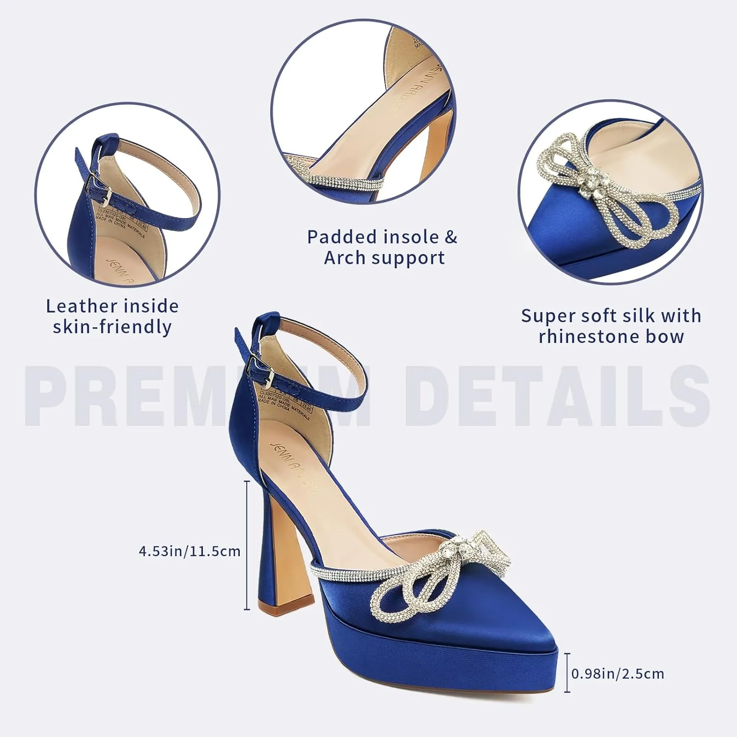 JENN ARDOR Platform Heels for Women Rhinestone Sparkly Bow High Heels Closed Pointed Toe Stilettos Ankle Buckle Strap Pumps Wedding Party Prom Dress Shoes