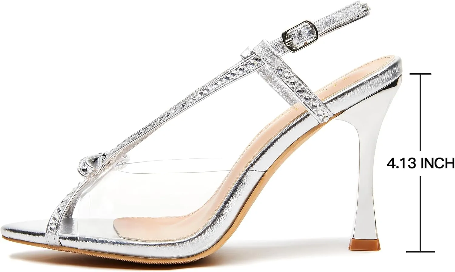Jiu du Women's Bow Heels Pointed Open Toe Rhiestone Heeled Sandals Slingback High Heels Party Wedding Dressy Pumps